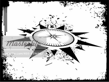 Compass panel in grunge black frame, illustration