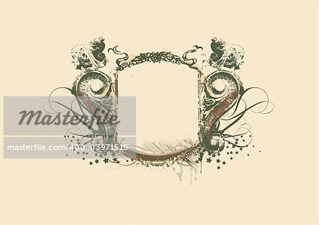 Decorative   frame   with heraldic ornament and sculptural elements on grunge background. vector illustration
