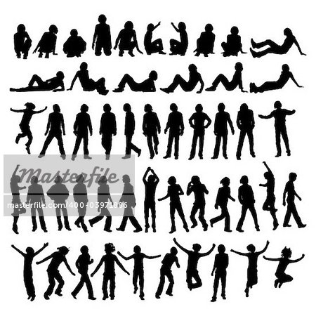 50 different highly detailed silhouettes of man