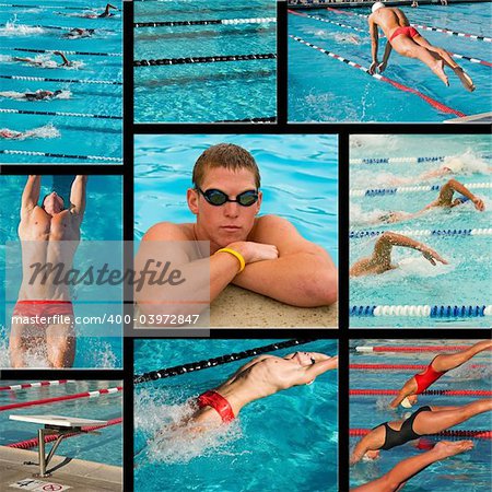 Collection of swimmer and swimming competition images