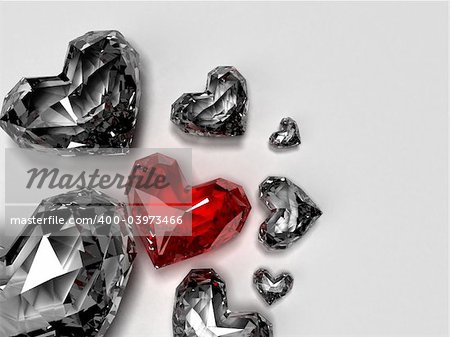 3d rendered illustration of different heart brilliants