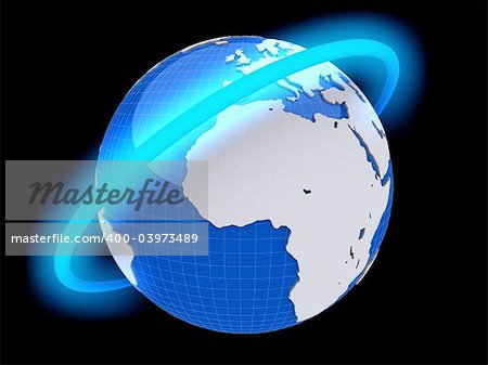 3d rendered illustration of a globe and a blue ring