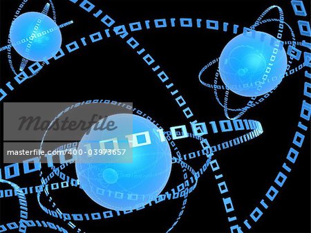 3d rendered illustration of blue balls binary rings