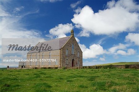 A traditional presbyterian parish church in Orkney in summer