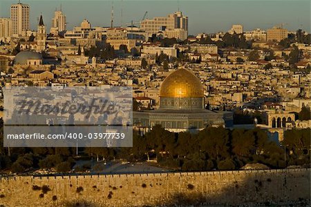 The Old City of Jerusalem At Down from Mount Olives with the Dome Of The Rock