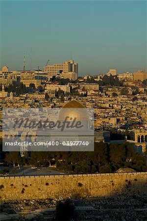 The Old City of Jerusalem At Down from Mount Olives with the Dome Of The Rock