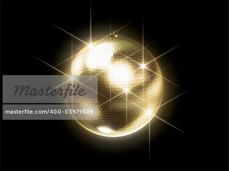 3d rendered illustration of a golden disco ball on a black background