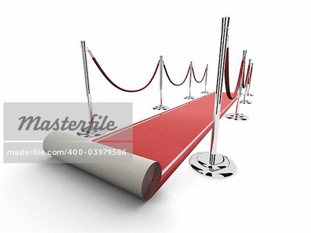 3d rendered illustration of a red carpet with silver barriers