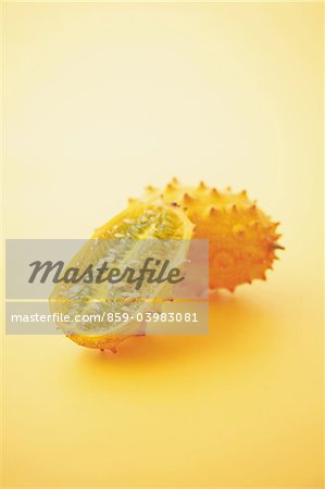 Horned Melon Slice On Yellow Background