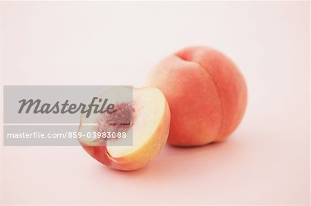 Close Up Of Half And Whole White Peach