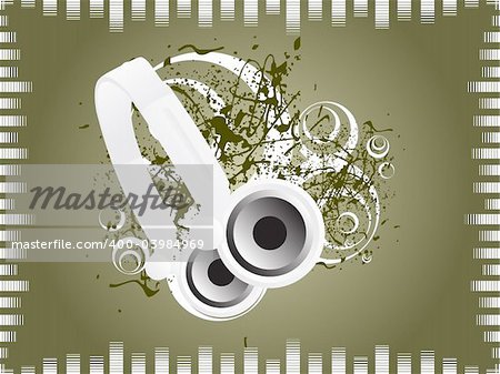 Dj's steroe headphones on a grunge floral vector illustration background