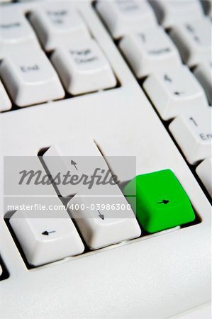 Arrow keys on a desktop computer keyboard with the Right arrow green