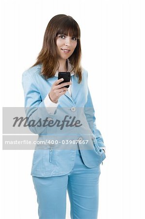 Beautiful businesswoman holding a PDA over a white background