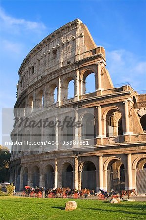 Exterior view of the Colosseum in Rome, Italy.