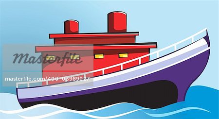 Illustration of a vessel with red structure at sea