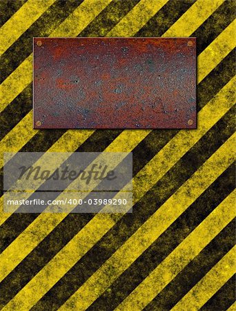 old grungy yellow warning sign with rusted metal plaque