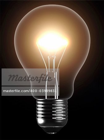 3d rendered illustration of a simple glowing light bulb