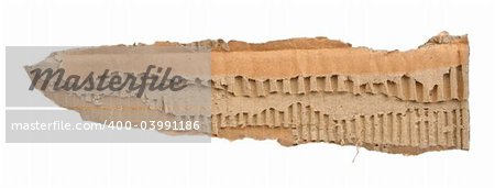 long strip of torn out cardboard isolated on white background