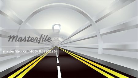 Illustration of perspective view down a road tunnel disappearing into the distance