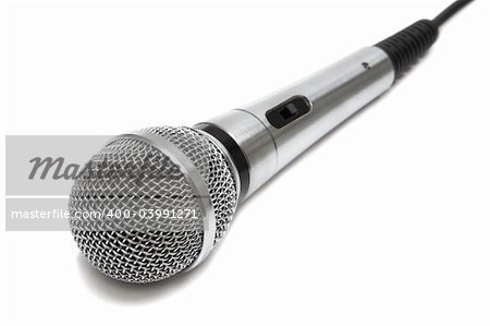New and metal microphone on a white background
