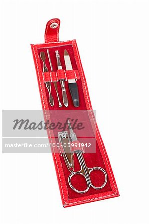 A manicure tools isolated on white background. Focus at front and shallow DOF