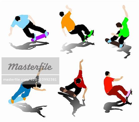colored silhouettes of a skateboarder in action