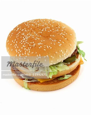 appetizing hamburger on white - top view
