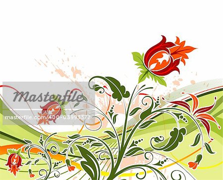 Grunge peinture fleur fond avec vagues, élément de conception, illustration vectorielle