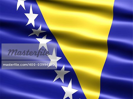 Computer generated illustration of the flag of Bosnia Herzegovina with silky appearance and waves