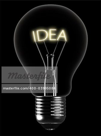 3d rendered illustration of a simple light bulb with the word "idea"