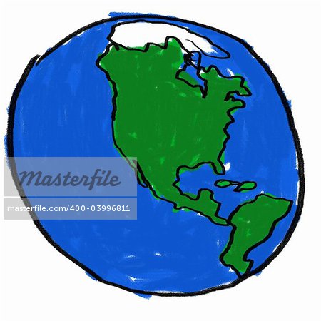 A childlike drawing of the earth from the western hemisphere