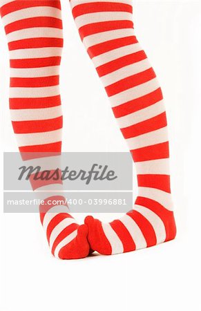 funny striped red socks isolated on white