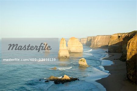 Australia's natural wonder, The Twelve Apostles - sandstone cliffs worn away by erosion.