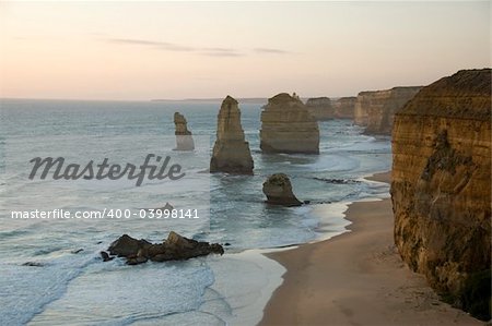 Australia's natural wonder, The Twelve Apostles - sandstone cliffs worn away by erosion.