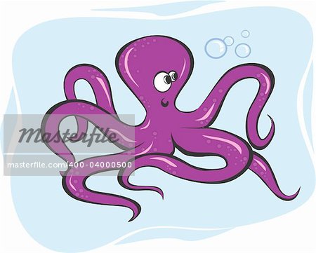 Illustration of an octopus crawling underwater