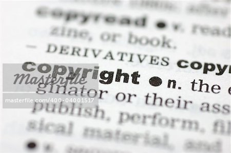 A close up of the word copyright from a dictionary