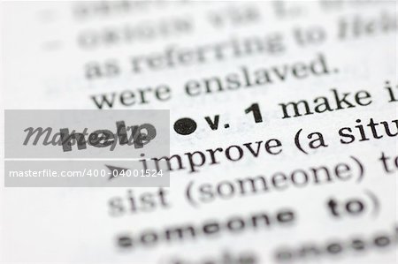 A close up of the word help from a dictionary