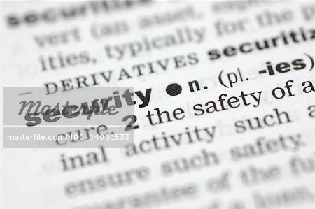 A close up of the word security from a dictionary