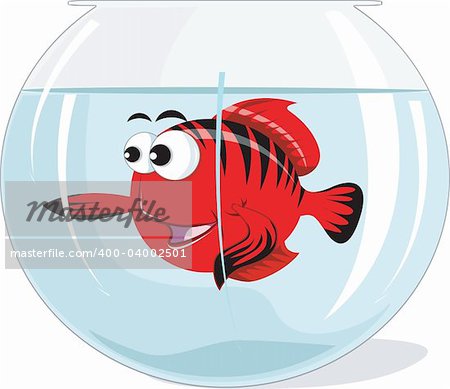 Illustration of a fish in a glass aquarium