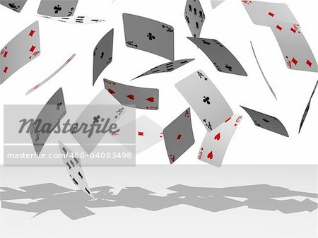 3d rendered illustration of many falling poker cards