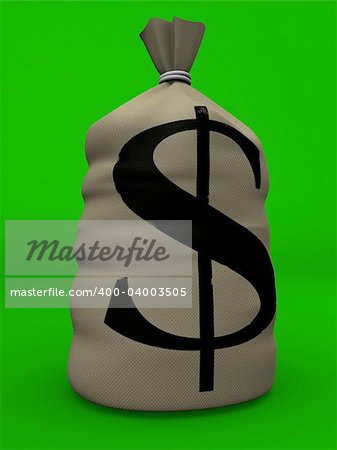 3d rendered illustration of a money sack on a green background