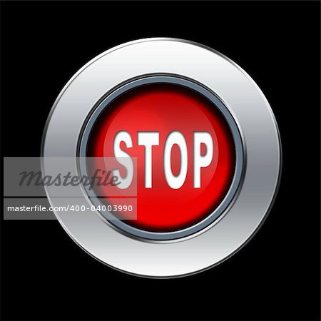 Stop sign with metal border over black background