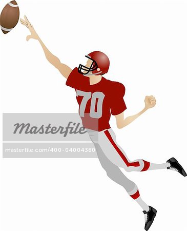 An illustration of an American footballer jumping to try and catch a ball