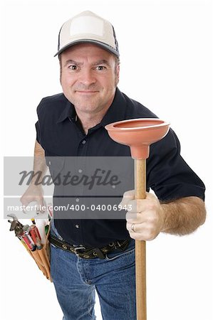 Handsome plumber eager to tackle your plumbing problems.