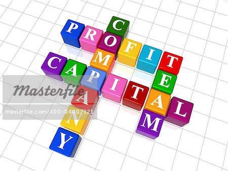 3d colour boxes crossword - company, capital, profit, team