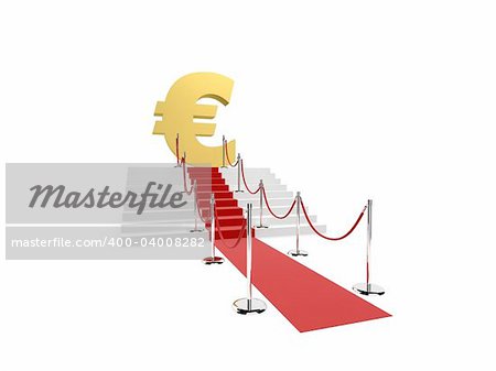 3d rendered illustration of a stair with a red carpet and a golden euro sign sign