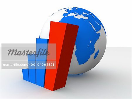 3d rendered illustration of a globe and a simple blue and red statistic