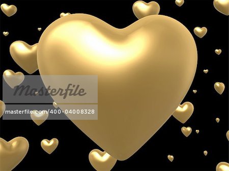 3d rendered illustration of many different golden hearts