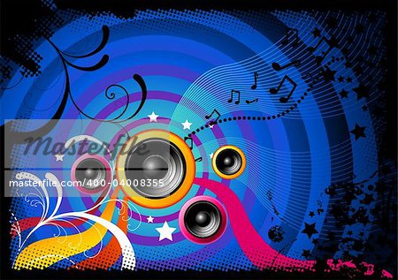 Music background vector with speakers.