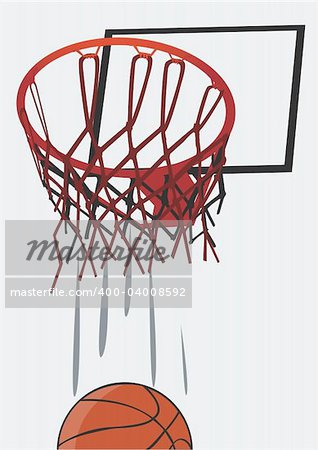 A basketball is coming down through net